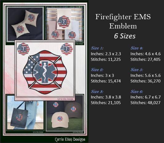 EMS Firefighter Emblem Machine Embroidery Design | Emergency Medical Services Maltese Cross Pattern, 6 Sizes (3658)