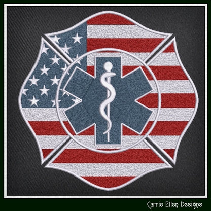 EMS Firefighter Emblem Machine Embroidery Design | Emergency Medical Services Maltese Cross Pattern, 6 Sizes (3658)