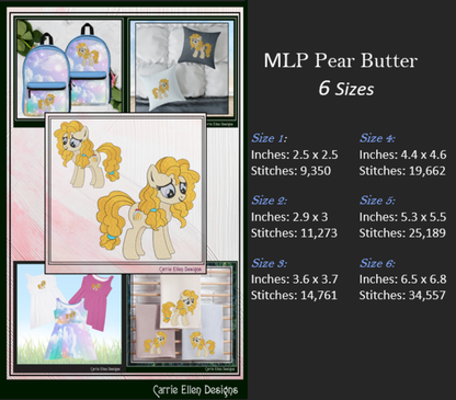 MLP Pear Butter Machine Embroidery Design | My Little Pony Inspired Classic Character 6 Sizes (3665)