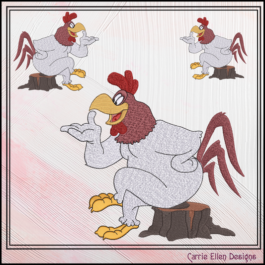 Cartoon Rooster Sitting on a Stump Machine Embroidery Design | Foghorn Leghorn Inspired, 6 Sizes (3676)