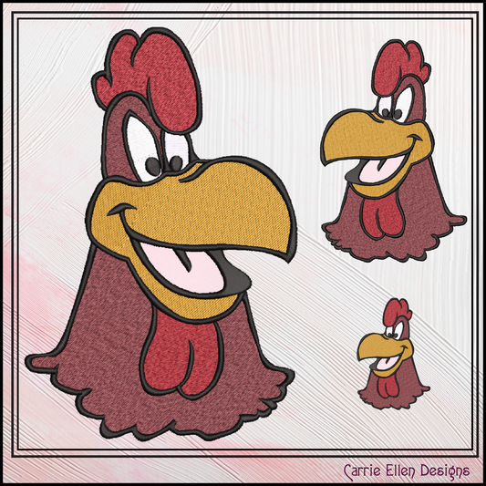 Cartoon Rooster Profile Head Machine Embroidery Design | Foghorn Leghorn Inspired Farm Animal Pattern, 6 Sizes (3677)