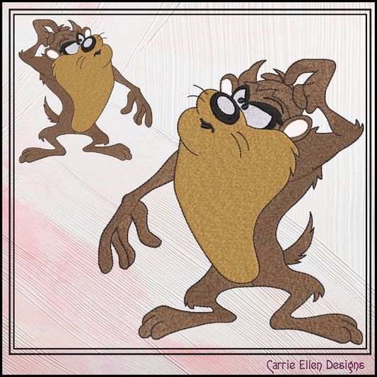 Tasmanian Devil Confused Cartoon Character  – Fandom Machine Embroidery Design, 6 Sizes (3685)
