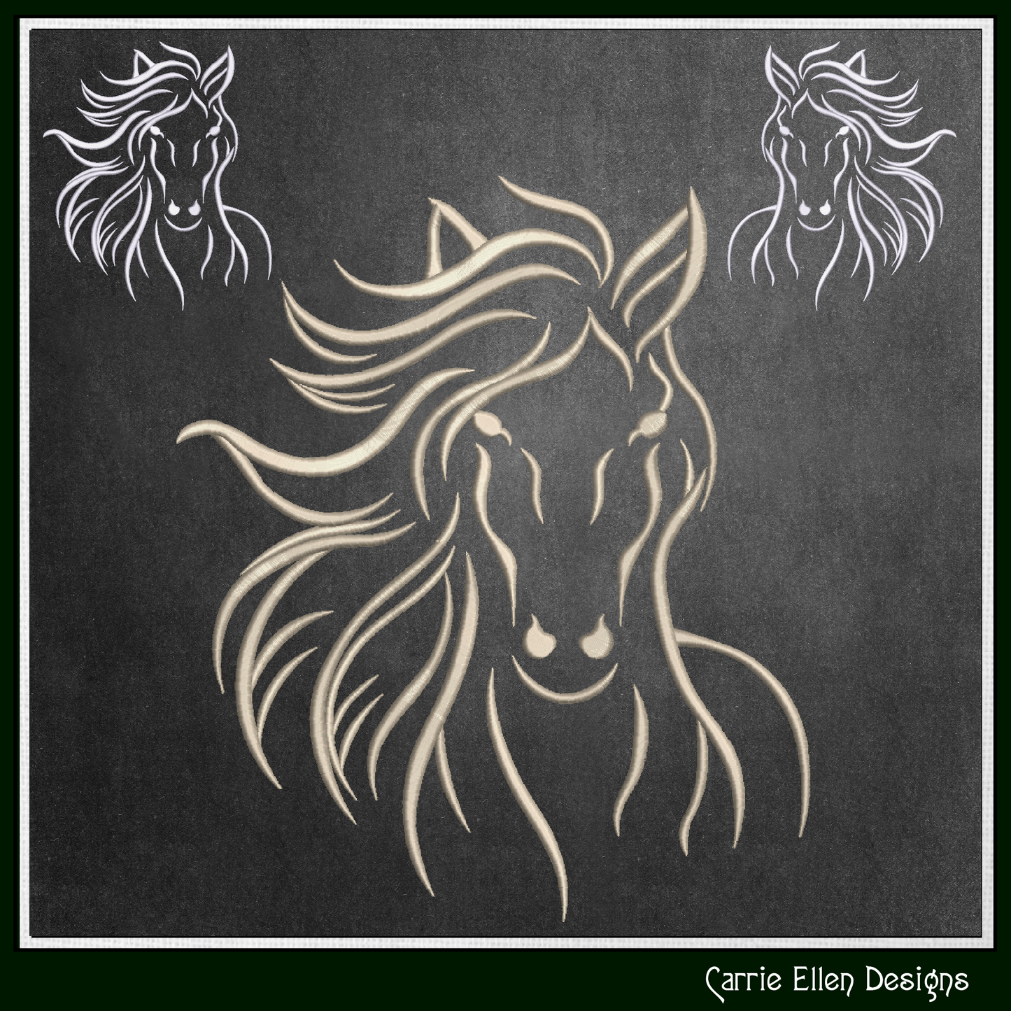 Artistic Equestrian Horse Profile – Machine Embroidery Design, 6 Sizes (3686)