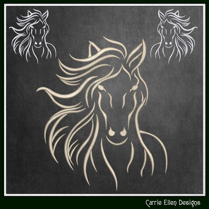 Artistic Equestrian Horse Profile – Machine Embroidery Design, 6 Sizes (3686)