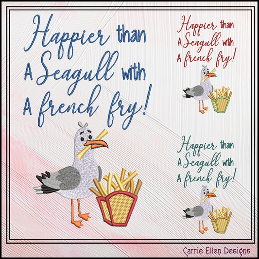 Happy Seagull with French Fry Machine Embroidery Design | Snarky Seaside Bird Saying, 6 Sizes (3688)