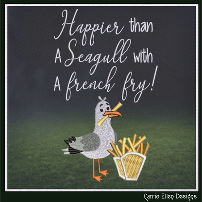 Happy Seagull with French Fry Machine Embroidery Design | Snarky Seaside Bird Saying, 6 Sizes (3688)