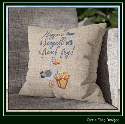 Happy Seagull with French Fry Machine Embroidery Design | Snarky Seaside Bird Saying, 6 Sizes (3688)