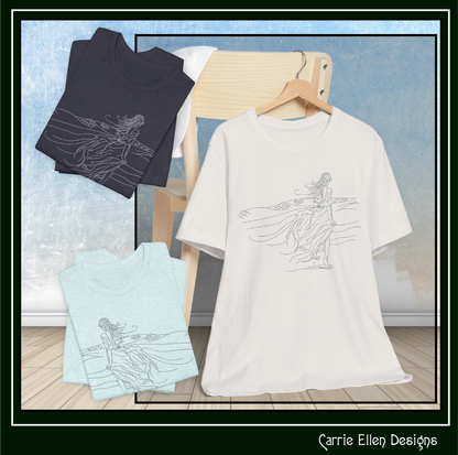 Windy Beach Walk Sketch Embroidery Design | Coastal Line Art Machine Stitch Pattern | 6 Sizes (3695)