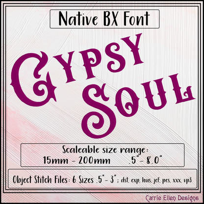 Gypsy Soul BX Fonts and Lettering Stitch Files, Fancy Block Alphabet Machine Embroidery (3702)