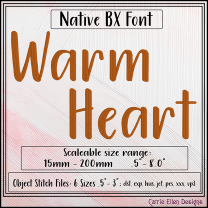 Warm Heart BX Fonts and Lettering Stitch Files, Casual Handwritten Block Alphabet Machine Embroidery (3703)