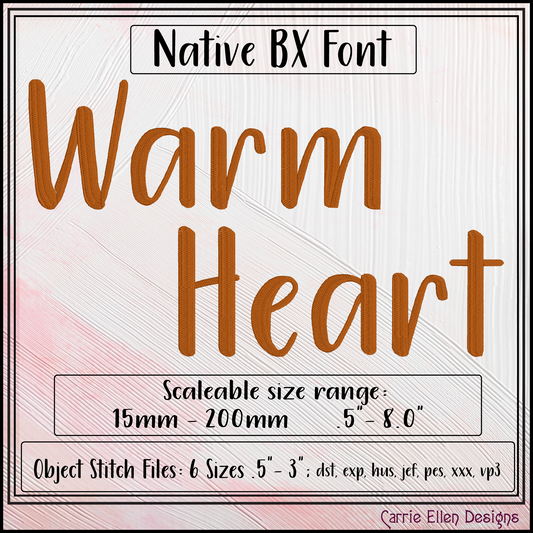 Warm Heart BX Fonts and Lettering Stitch Files, Casual Handwritten Block Alphabet Machine Embroidery (3703)