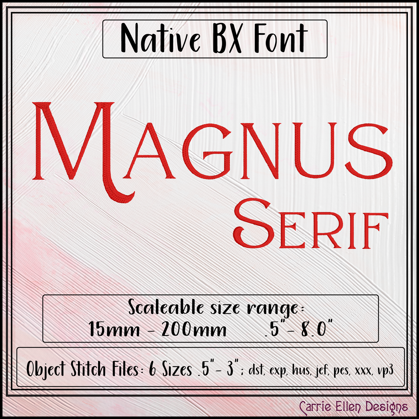 Magnus BX Fonts and Lettering Stitch Files, Classic Serif Block Alphabet Machine Embroidery (3705)