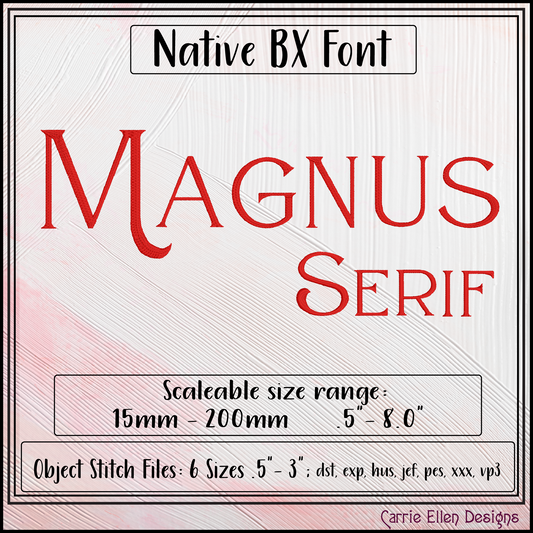 Magnus BX Fonts and Lettering Stitch Files, Classic Serif Block Alphabet Machine Embroidery (3705)