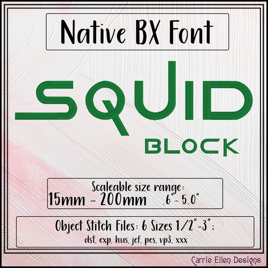 Squid Block BX Fonts and Lettering Stitch Files, Cinematic Block Alphabet Machine Embroidery (3718)