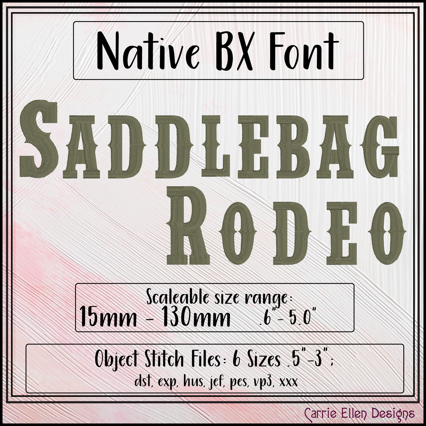 Saddlebag BX Fonts and Lettering Stitch Files, Western Rodeo Alphabet Machine Embroidery (3726)