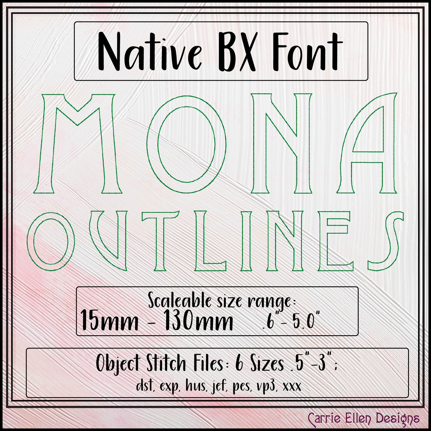 Mona BX Fonts and Lettering Stitch Files, Outline Alphabet Machine Embroidery (3728)