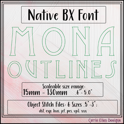 Mona BX Fonts and Lettering Stitch Files, Outline Alphabet Machine Embroidery (3728)