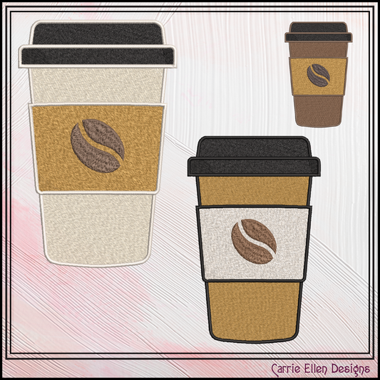 To Go Coffee Cup Machine Embroidery Design | Fun Coffee Lovers Stitch Pattern (3780)