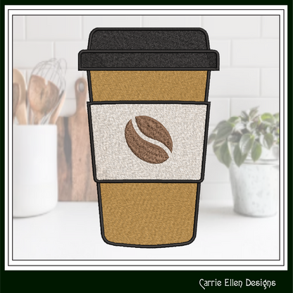 To Go Coffee Cup Machine Embroidery Design | Fun Coffee Lovers Stitch Pattern (3780)