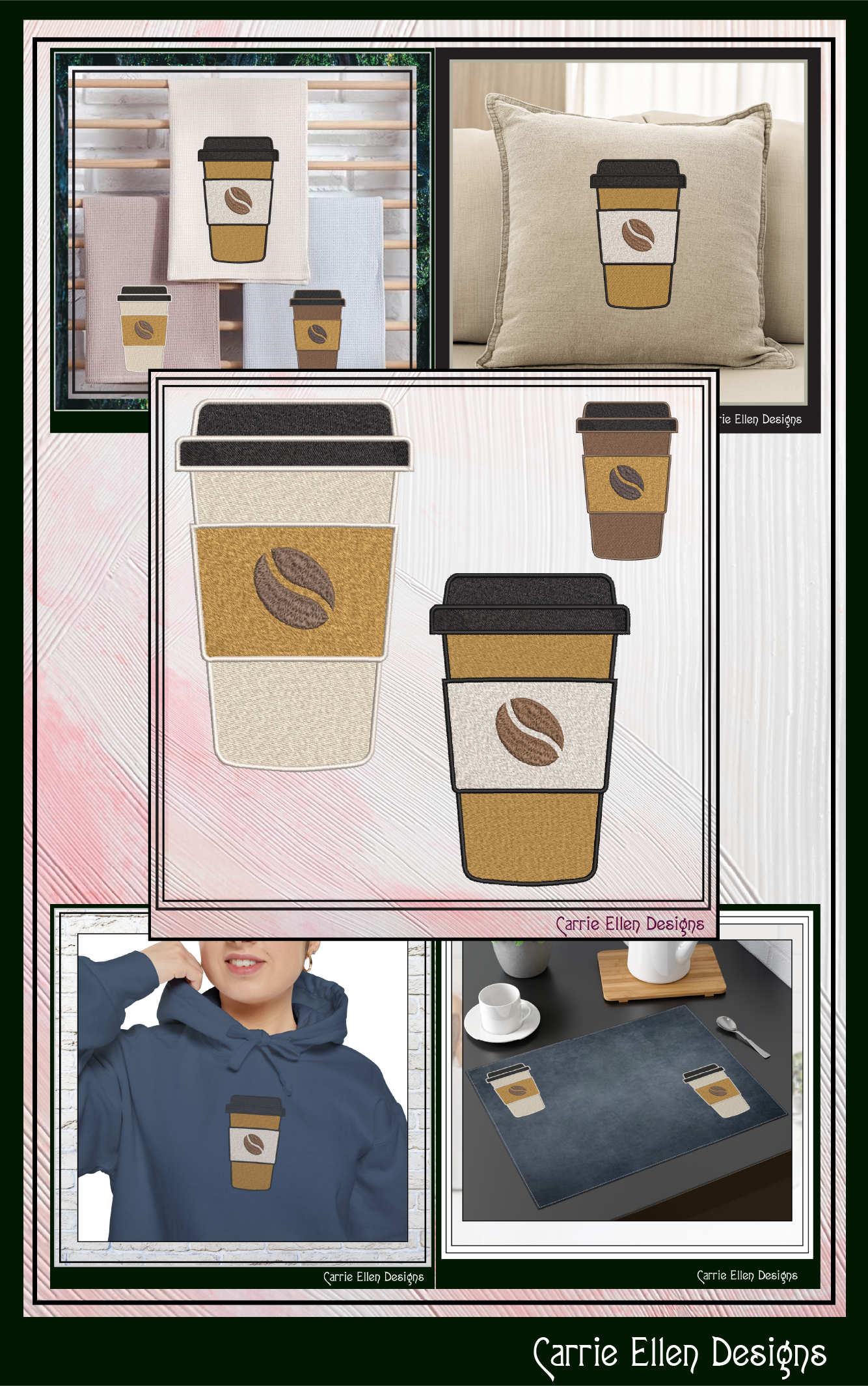 To Go Coffee Cup Machine Embroidery Design | Fun Coffee Lovers Stitch Pattern (3780)
