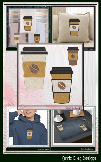 To Go Coffee Cup Machine Embroidery Design | Fun Coffee Lovers Stitch Pattern (3780)