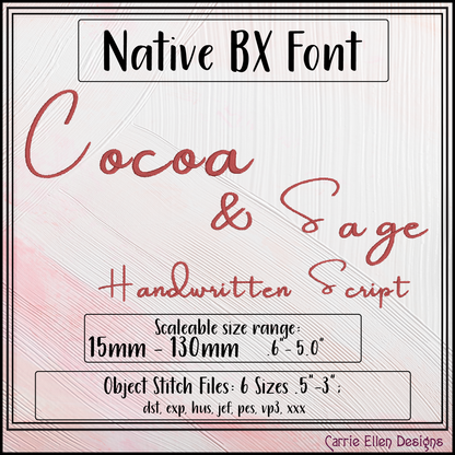 Cocoa and Sage BX Fonts and Lettering Stitch Files, Handwritten Script Alphabet Machine Embroidery (3739)
