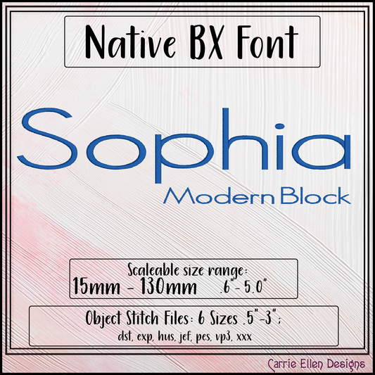 Sophia BX Fonts and Lettering Stitch Files, Modern Block Alphabet Machine Embroidery (3747)