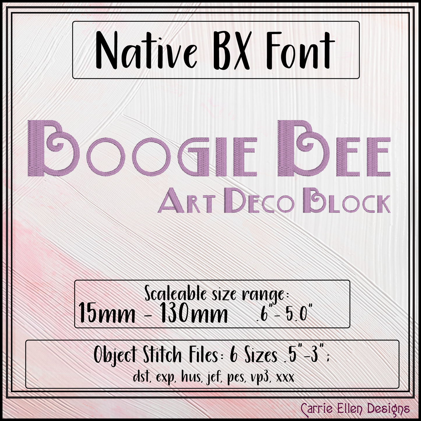 Boogie Bee BX Fonts and Lettering Stitch Files, Art Deco Block Alphabet Machine Embroidery (3759)