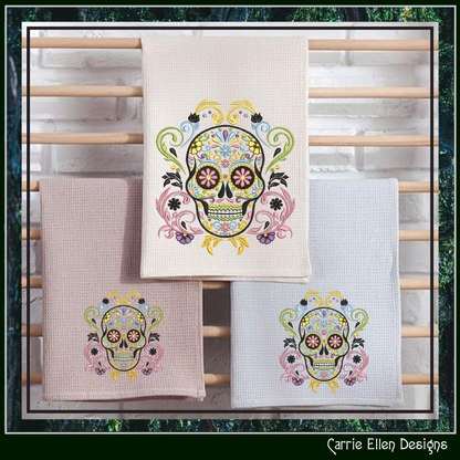Sugar Skull with Swirls & Flowers – Day of the Dead Machine Embroidery Design | Dia de los Muertos, 6 Sizes (3762)