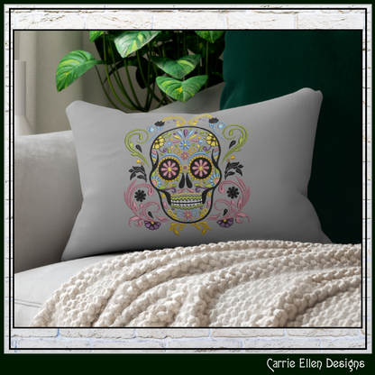 Sugar Skull with Swirls & Flowers – Day of the Dead Machine Embroidery Design | Dia de los Muertos, 6 Sizes (3762)