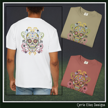Sugar Skull with Swirls & Flowers – Day of the Dead Machine Embroidery Design | Dia de los Muertos, 6 Sizes (3762)