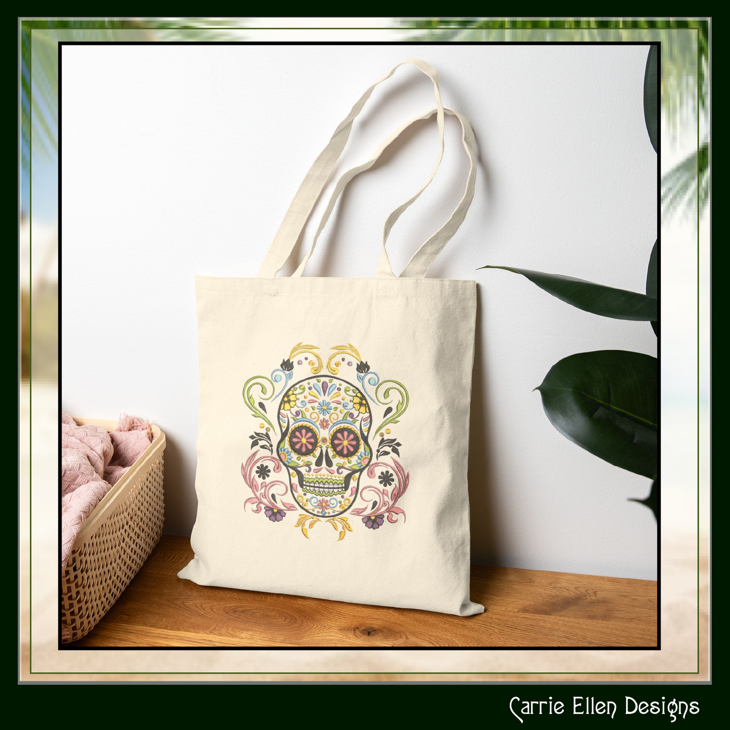 Sugar Skull with Swirls & Flowers – Day of the Dead Machine Embroidery Design | Dia de los Muertos, 6 Sizes (3762)