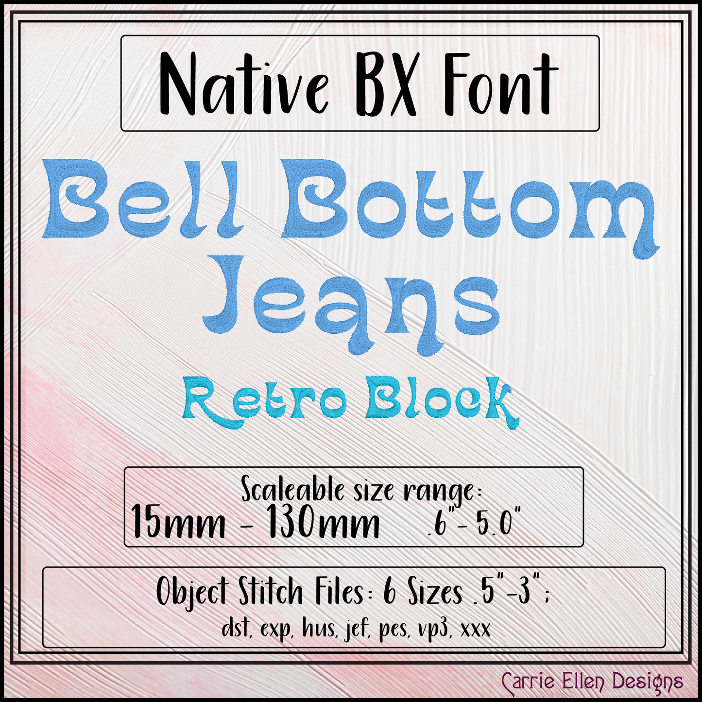 Bell Bottom Jeans BX Fonts and Lettering Stitch Files, Retro Boho Block Alphabet Machine Embroidery (3764)