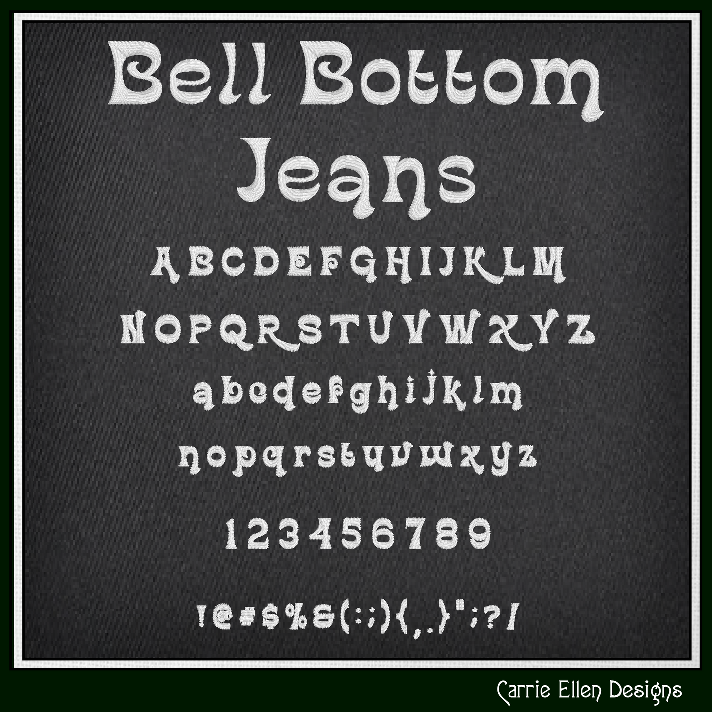 Bell Bottom Jeans BX Fonts and Lettering Stitch Files, Retro Boho Block Alphabet Machine Embroidery (3764)