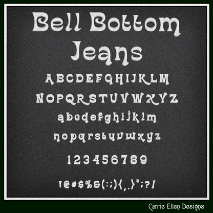 Bell Bottom Jeans BX Fonts and Lettering Stitch Files, Retro Boho Block Alphabet Machine Embroidery (3764)