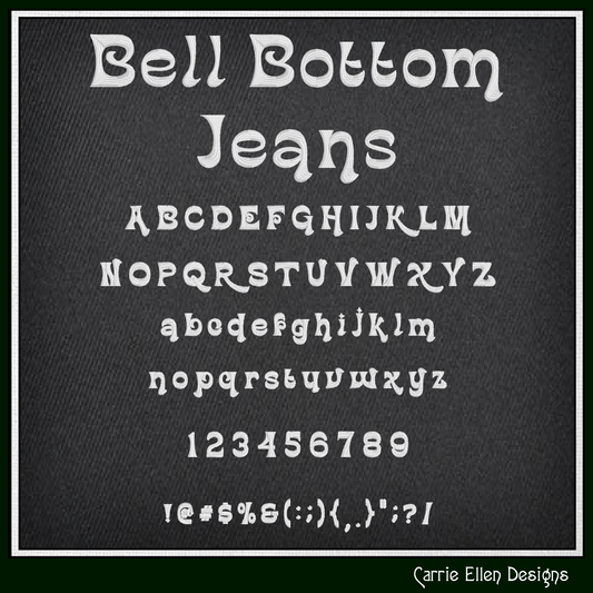 Bell Bottom Jeans BX Fonts and Lettering Stitch Files, Retro Boho Block Alphabet Machine Embroidery (3764)