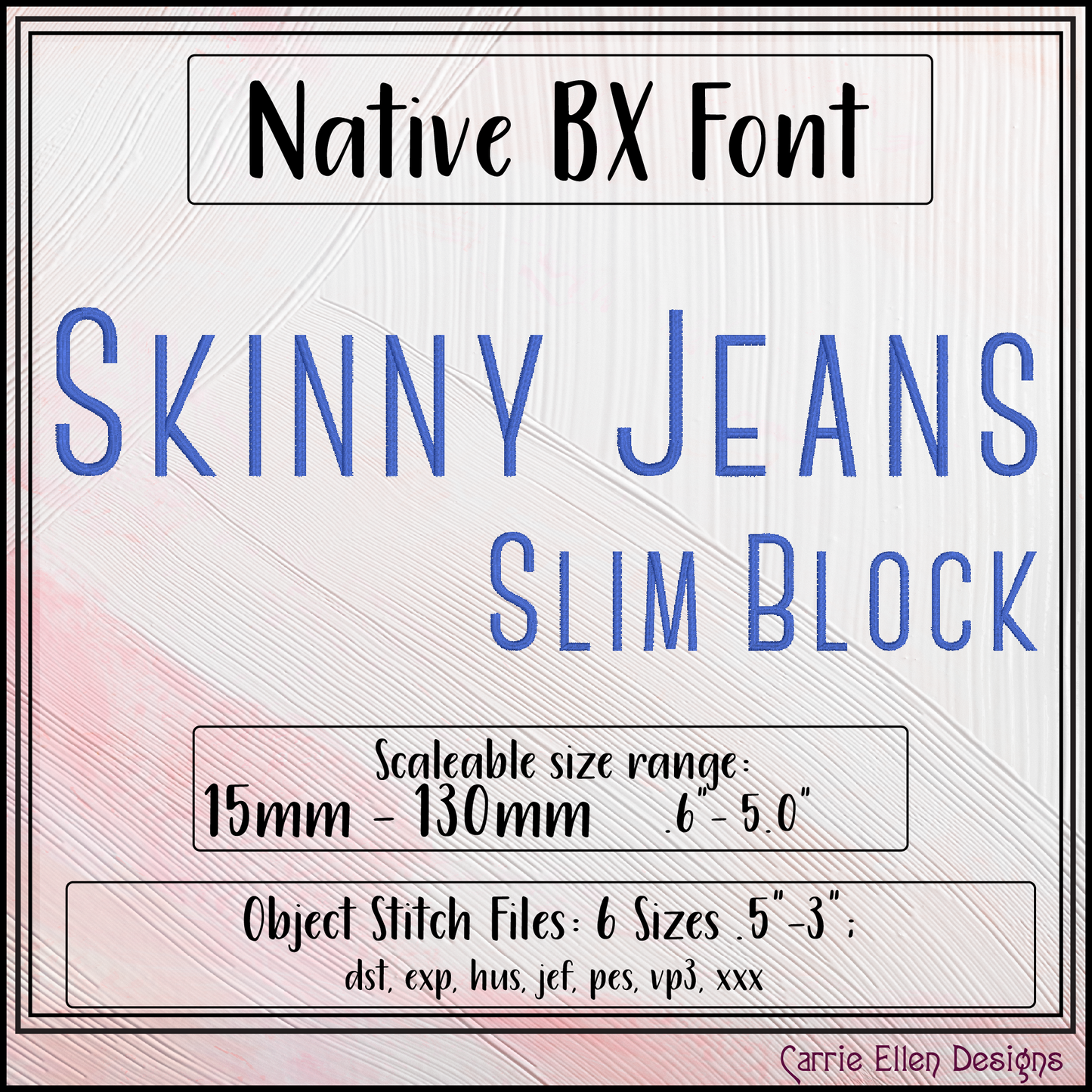Skinny Jeans BX Fonts and Lettering Stitch Files, Narrow Slim Block Alphabet Machine Embroidery (3768)