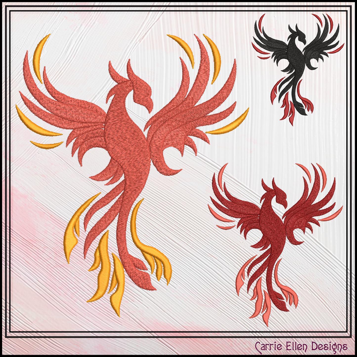 Phoenix Bird in Flight Embroidery Design | Mythical Firebird Machine Stitch Pattern, 6 Sizes (3769)