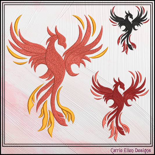 Phoenix Bird in Flight Embroidery Design | Mythical Firebird Machine Stitch Pattern, 6 Sizes (3769)