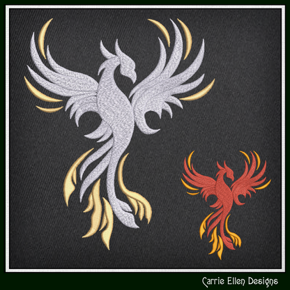 Phoenix Bird in Flight Embroidery Design | Mythical Firebird Machine Stitch Pattern, 6 Sizes (3769)