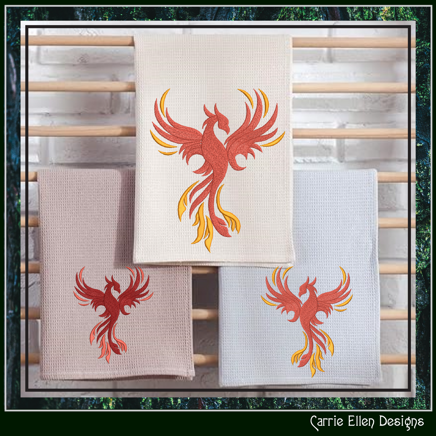 Phoenix Bird in Flight Embroidery Design | Mythical Firebird Machine Stitch Pattern, 6 Sizes (3769)