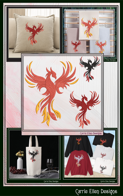 Phoenix Bird in Flight Embroidery Design | Mythical Firebird Machine Stitch Pattern, 6 Sizes (3769)
