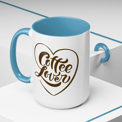Coffee Lover Heart Design Ceramic Accent Mug | Coffee Lover Gift Idea | 11oz & 15oz (3799)