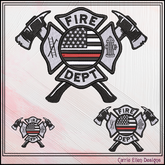 Fire Department Thin Red Line Embroidery Design | Tribute to Fallen Heroes Stitch Pattern (3772)