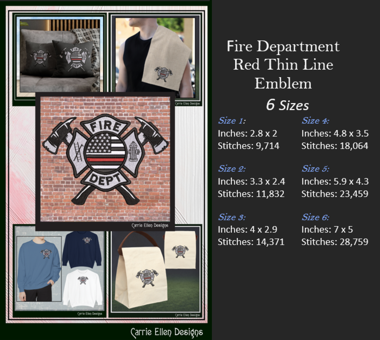 Fire Department Thin Red Line Embroidery Design | Tribute to Fallen Heroes Stitch Pattern (3772)