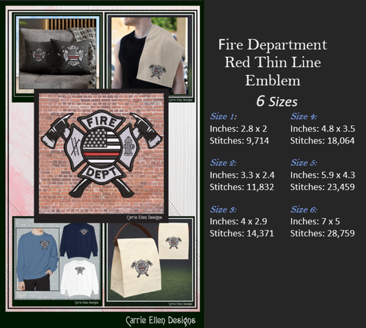 Fire Department Thin Red Line Embroidery Design | Tribute to Fallen Heroes Stitch Pattern (3772)