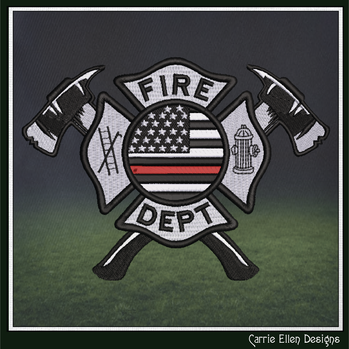 Fire Department Thin Red Line Embroidery Design | Tribute to Fallen Heroes Stitch Pattern (3772)