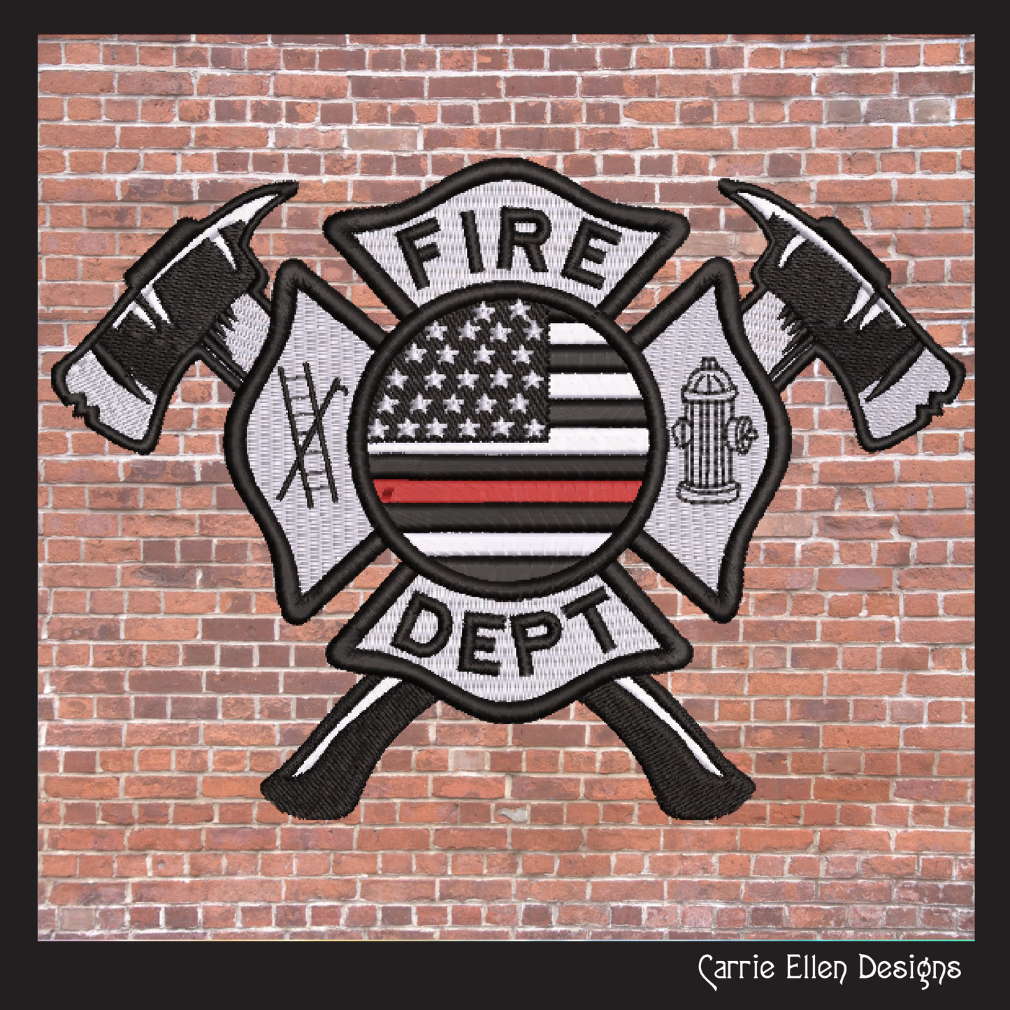 Fire Department Thin Red Line Embroidery Design | Tribute to Fallen Heroes Stitch Pattern (3772)