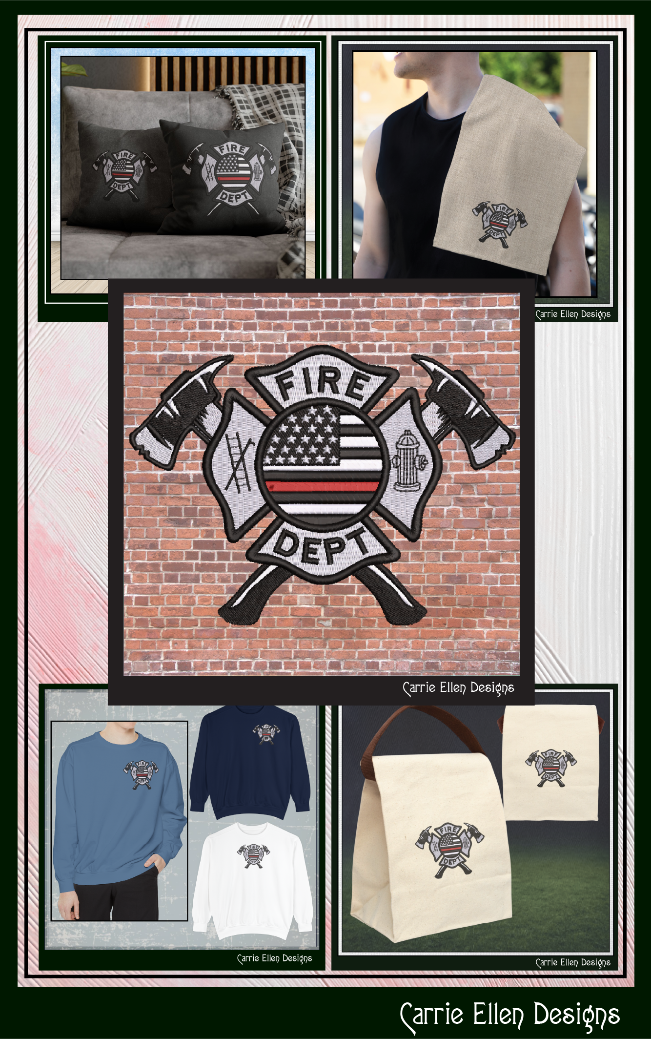 Fire Department Thin Red Line Embroidery Design | Tribute to Fallen Heroes Stitch Pattern (3772)