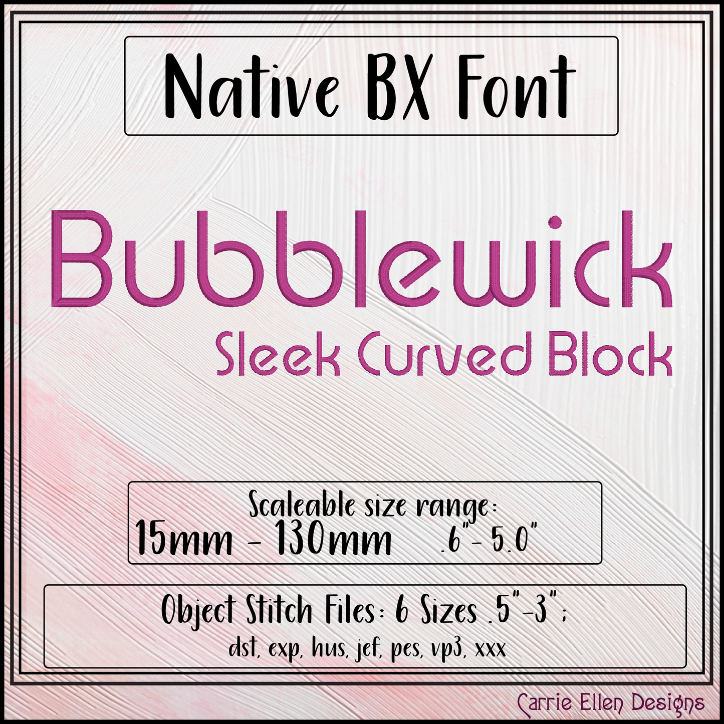 Bubblewick BX Fonts and Lettering Stitch Files, Sleek Curved Block Alphabet Machine Embroidery (3776)